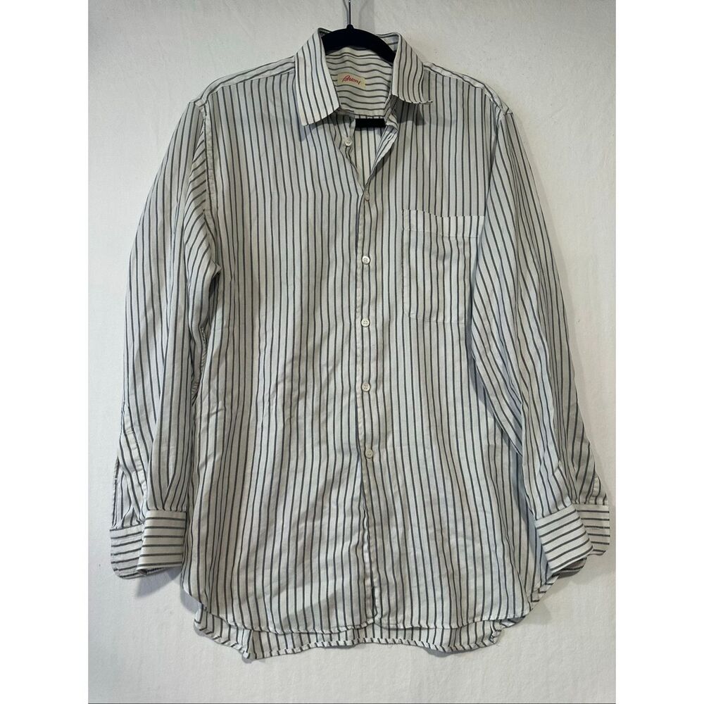 Brioni White Shirt with Black Stripes